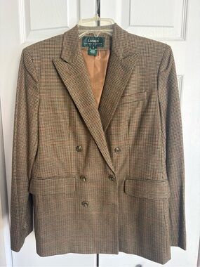 Ralph Lauren Brown Houndstooth Double-Breasted Sport Coat